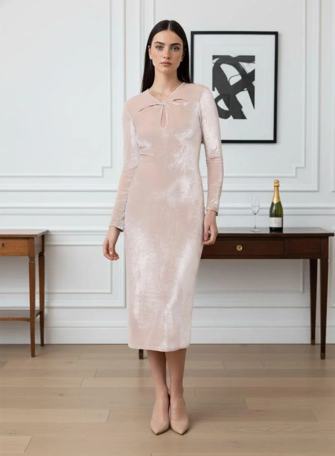 مرفوعة Women Fitted Solid Round Neck Full Sleeves Bodycon Dress